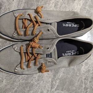 Sperry Men's Gray Boat Shoes with Tan Laces